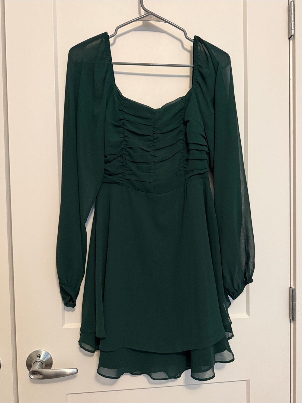 Altar'd State Emerald Green Long Sleeve Ruched Bodice Dress